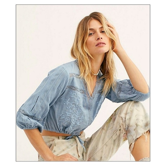 Nwt Free People Blue Embroidered Crop Top Size Large - Picture 4 of 6